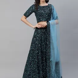 SHUBHKALA Black & Blue Embellished Sequinned Semi-Stitched Lehenga & Unstitched Blouse With Dupatta-image-77
