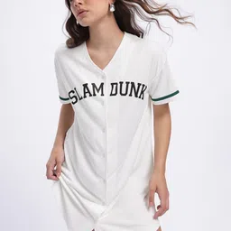 glitchez Baseball Vibe Printed Mini Shirt Dress-image-30