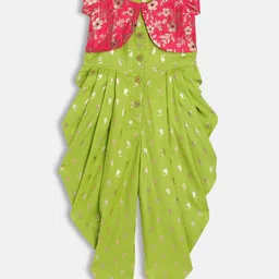 Twisha Girls Lime Green & Golden Printed Dhoti Style Jumpsuit with Jacket-image-75
