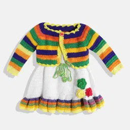 CHUTPUT White & Green Striped Jumper Dress-image-51