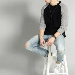 The Roadster Lifestyle Co Men Navy Blue & Grey Ribbed Sweater-picture-23