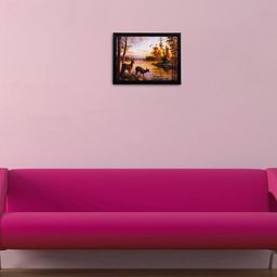 eCraftIndia Brown & Orange Deer Drinking Water UV Wall Art-image-66