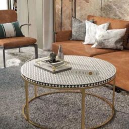 Casagold Geometric Floral Vegan Bone Inlay Coffee Table With Stand - Black-11