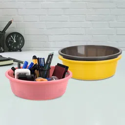 Kuber Industries Yellow and Grey 3 Pieces Multipurpose Storage Desk Organisers-48