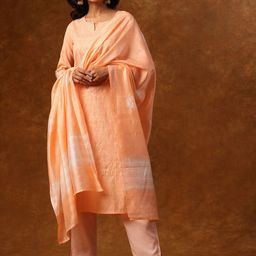 Anouk Women GeometricEmbroidered Regular Sequinned Kurta Trousers With Dupatta-15