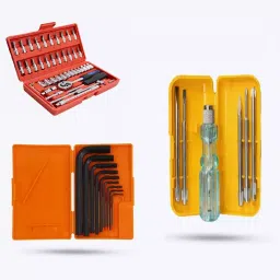 Hillgrove HGCM58M1 46 Pcs 6.35 mm (1/4 inch) CRV Ratchet Socket Spanner Set with Allen key & Screwdriver Set-12
