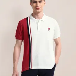 U.S. Polo Assn. White Cotton Slim Fit Striped Polo T-Shirt-picture-0