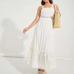 Styli Off White Cotton Self Design Maxi Dress-image-96