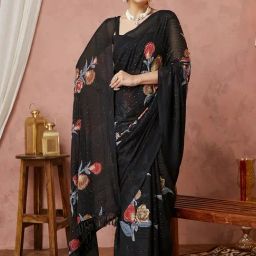 Satrani Black Georgette Embellished Saree With Unstitched Blouse-picture-14