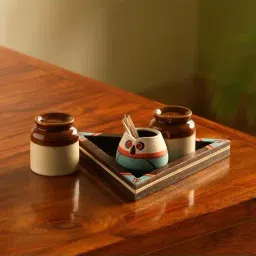 ExclusiveLane 'Desert Owl-Jar Pack' Handglazed Salt & Pepper Shaker Set With Toothpick Holder & Tray-14