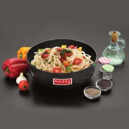 HAZEL 3 mm Hard Anodised Tasra Deep Aluminium Frying Tasla Kadai with Induction base, 1750 ml,Black-picture-2