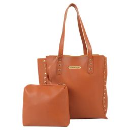 Bagsy Malone Tan Rivets Medium Tote Handbag With Pouch-image-61
