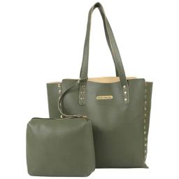 Bagsy Malone Green Rivets Medium Tote Handbag With Pouch-image-26