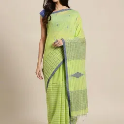 Kalakari India Green Woven Saree With Unstitched Blouse-image-6