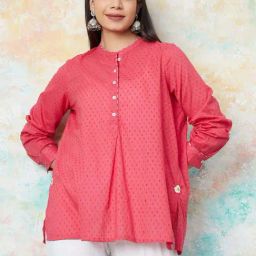 Melange By Lifestyle Pink Cotton Regular Fit Self Pattern Tunic-picture-29