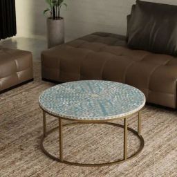Casagold Cleo Vegan Shell Inlay Coffee Table With Stand - Blue-2