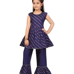 Aarika Kids Navy Cotton Zari Work Suit Set-image-22