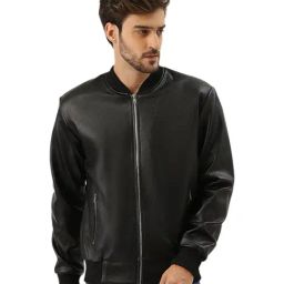 Leather Retail Black Full Sleeves Bomber Jacket-image-21