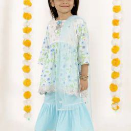 Little Bansi Kids Blue & White Floral Print Suit Set-image-86