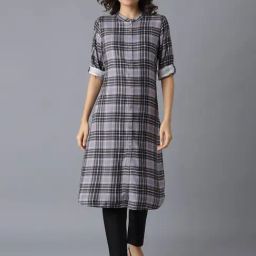 Aurelia Black Chequered Kurta Pant Set-image-77