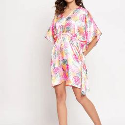 Secrets By ZeroKaata Multicolor Printed Short Kaftan Cover Up Dress-picture-0