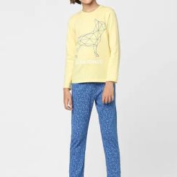 Jack & Jones Junior Lemon Yellow & Blue Cotton Graphic Full Sleeves T-Shirt Set-image-97