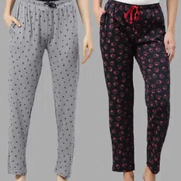 Kryptic Navy & Grey Printed Pure Cotton Elasticated Waist Band Regular Fit Pyjamas - Pack of 2-image-66