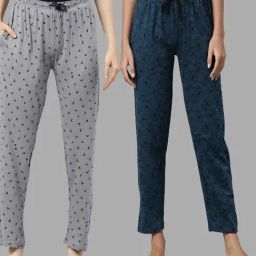Kryptic Teal & Grey Printed Pure Cotton Elasticated Waist Band Regular Fit Pyjamas - Pack of 2-image-68