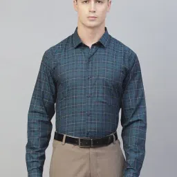 ManQ Teal Cotton Regular Fit Checks Shirt-image-60