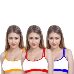 AROUSY Blue & Red Cotton Bralette Bras - Pack Of 3-image-75