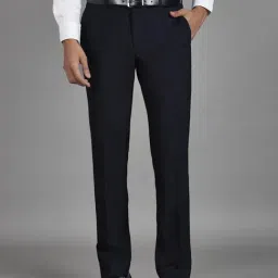 Reid & Taylor Navy Blue Regular Fit Solid Trousers-picture-2