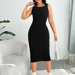 BAESD Women Solid Round Neck Sleeveless Bodycon Midi Dress-picture-39