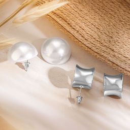 Rubans Set of 2 Silver-Plated Pearl Studded Studs image 2