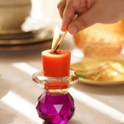 Pure Home and Living Amber & Purple Cut Glass Crystal Candle Holder-19