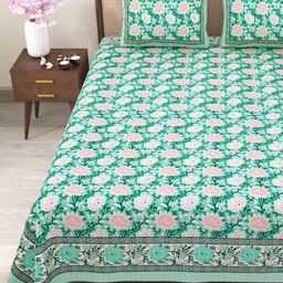 Myntra Elegant Homes Green & Coral Printed 180 TC Cotton King Bedsheet Set 2.75 m x 2.25 m-image-11