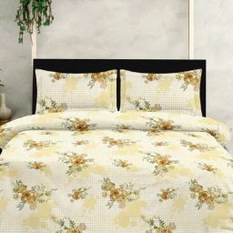 Ariana Garda Yellow Cotton 210 TC King Bedsheet with 2 Pillow Covers-image-13