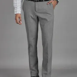 Reid & Taylor Grey Regular Fit Solid Trousers-picture-1