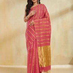 Fabindia Pink Regular Fit Striped Saree-image-59