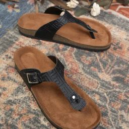 Mozafia Women's Black T-Strap Sandals-image-90