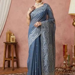 Satrani Grey Chanderi Woven Saree With Unstitched Blouse-image-18