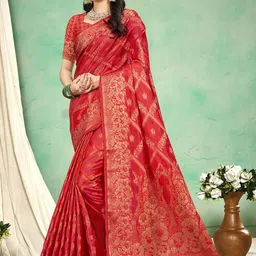 SANGAM PRINTS Woven Design Zari Tussar Saree-image-7