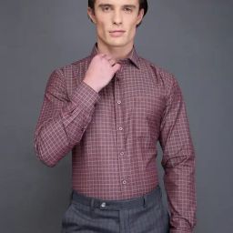 Daniel Hechter Brown Cotton Blend Regular Fit Checks Formal Shirt-image-77