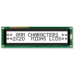 MIDAS DISPLAYS Display, Alphanumeric, 20X2, White, MC22008B6W-FPTLW-V2-27