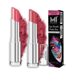 MI FASHION Set Of 2 Creamy Matte Long Lasting Lipstick - 3.5 g Each - Peach & Deep Rose-12