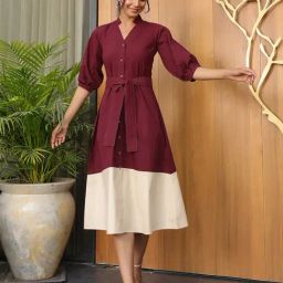 BInfinite Keep It Casual Wine Cotton Comfort Fit Dress-image-8