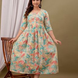 Moda Rapido Floral Printed Round Neck Maternity Ethnic Dress-image-63