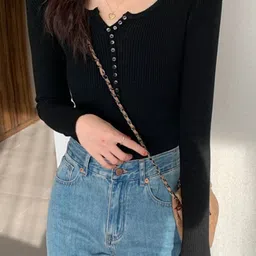 Outzidr Women Button Down Flat Knit Top-image-6