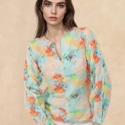 RAREISM Multi Linen Printed Long Sleeves Top-image-100