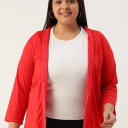 Rute Plus Size Women Red Open Front Shrug-44