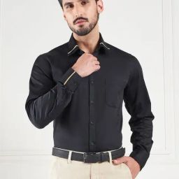 Louis Stitch Black Cotton Regular Fit Shirt-image-96